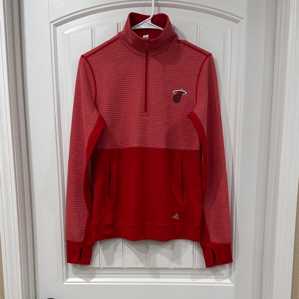 NWOT Adidas Red Pullover with Miami Heat Logo